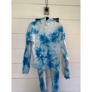 Frankie’s Bikinis Women’s Small Blue White Tie Dye Sweat Set Lounge Comfy